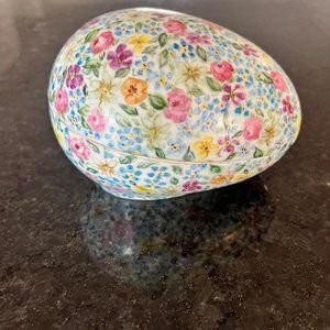 Easter Decor Vintage Easter Designer Ceramic Egg Hand Paint Pottery Floral Dish